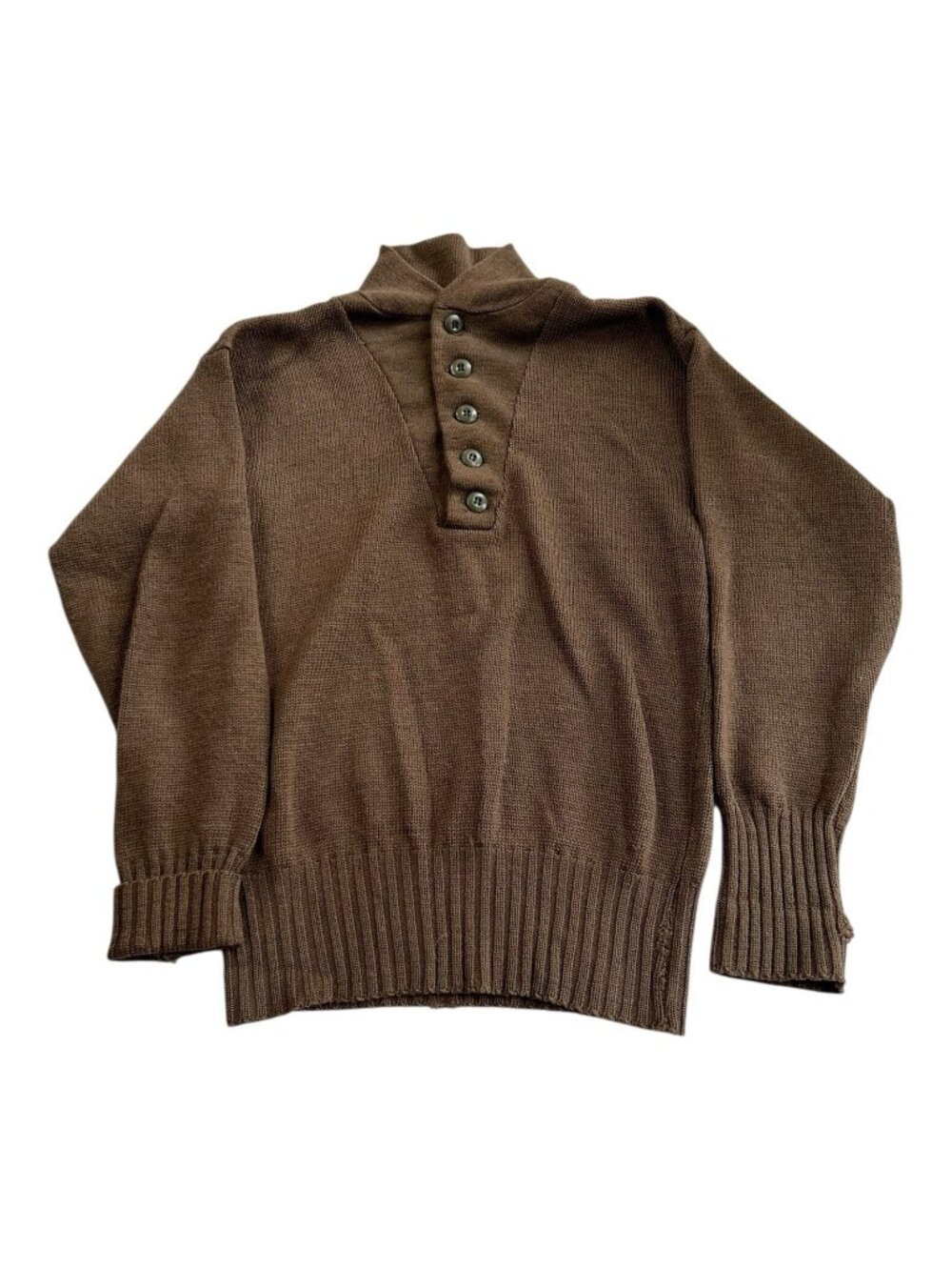 Jack Young Mens Medium 100% Wool Brown Olive Drab Shawl Button Sweater Slim Fit